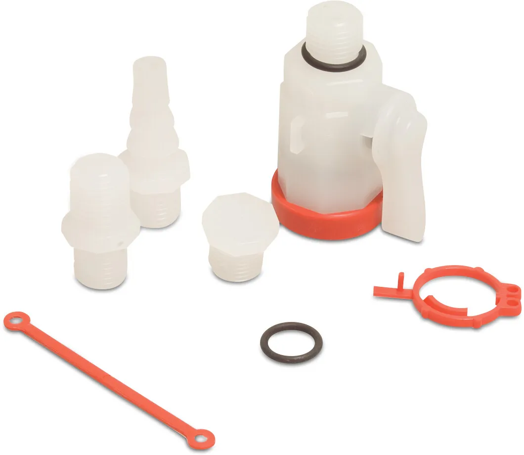 Praher Vanne à bille PVDF 1/4" filetage femelle x filetage mâle 10bar blanc