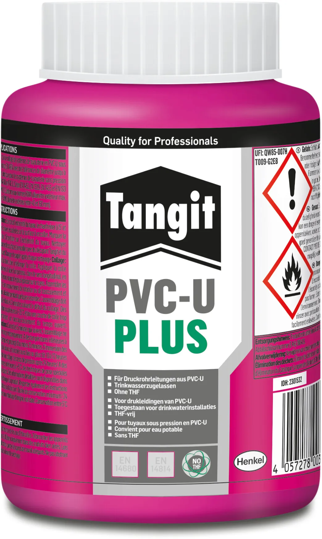Tangit PVC glue 500g without brush type Plus THF free label DE/NL/FR