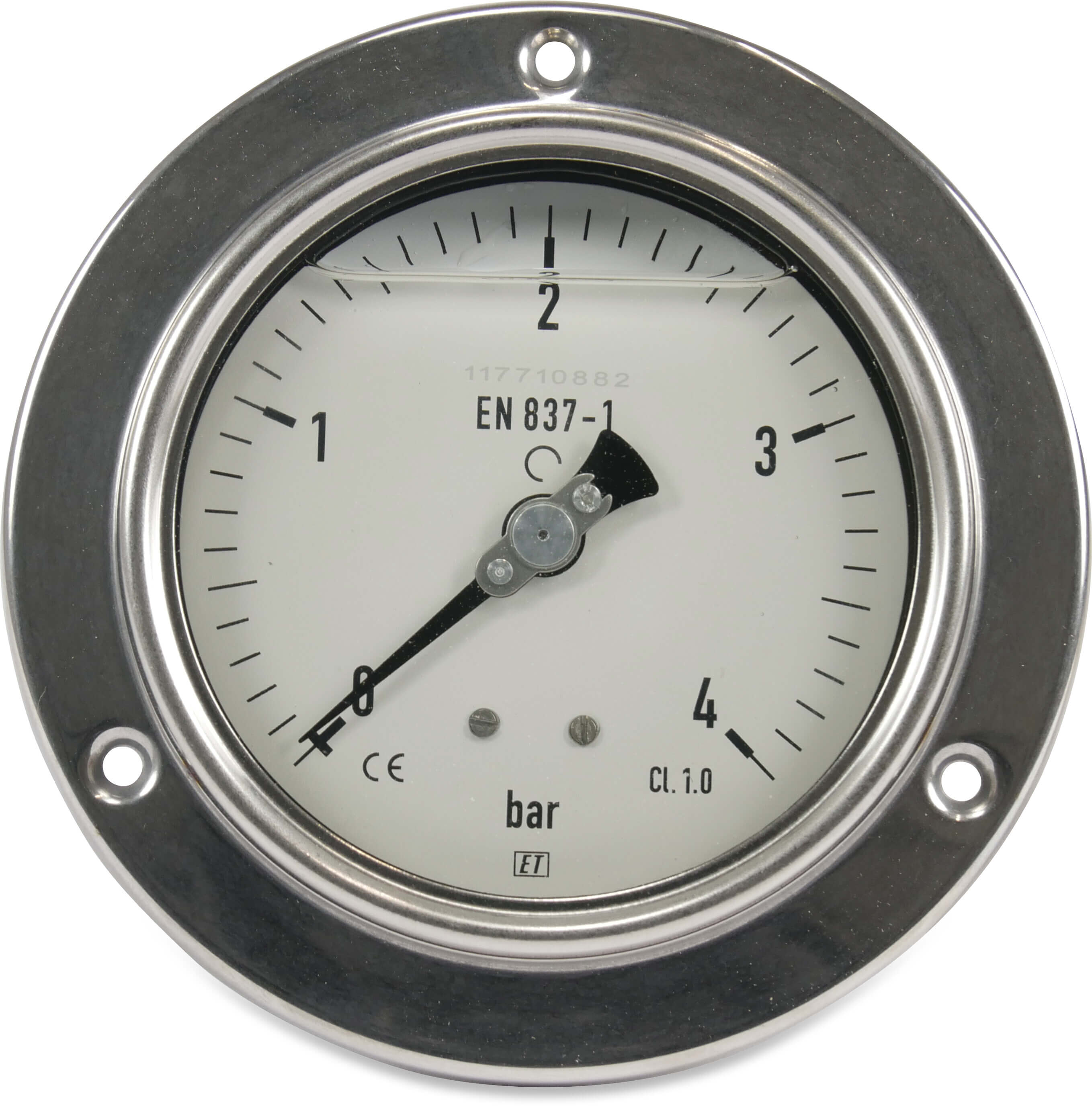 Indbygningsmanometer 100 mm 0 - 4bar bagside tilslutning