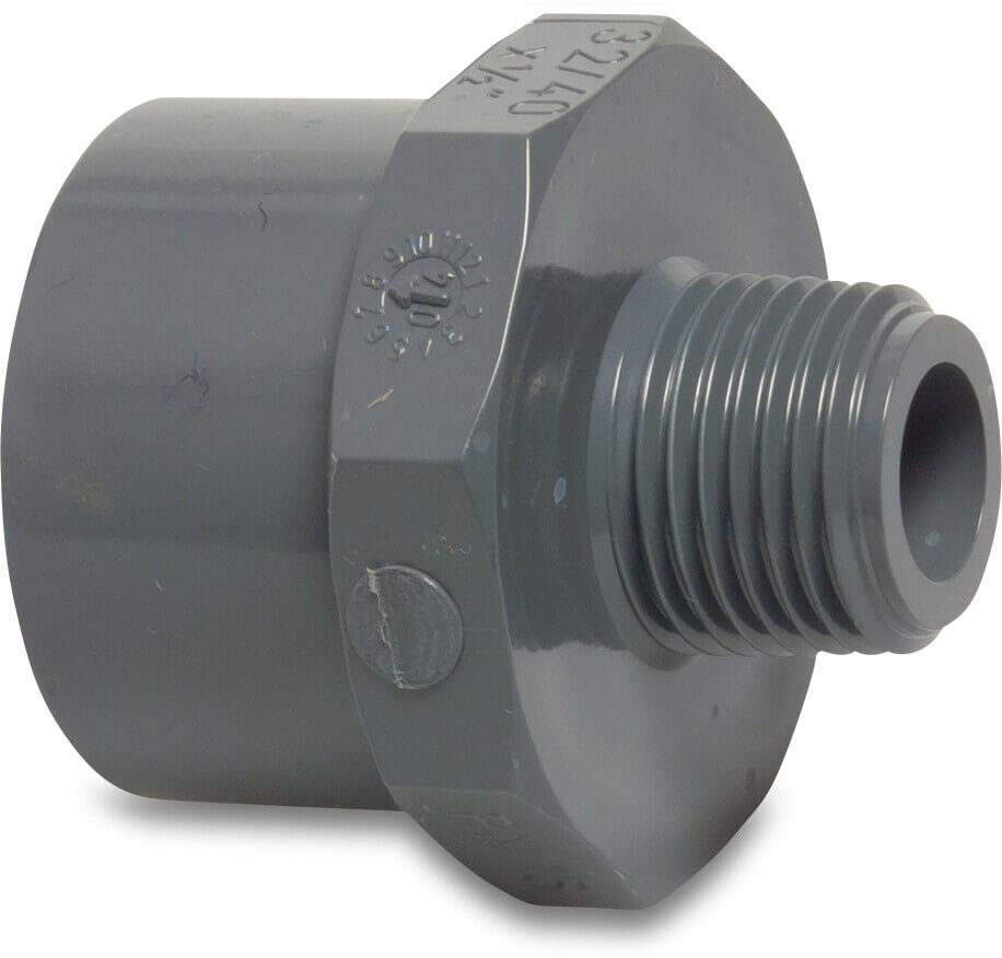 VDL Übergangsnippel PVC-U 12/16 mm x M11 Klebestutzen/Klebemuffe x Außengewinde 10bar Grau