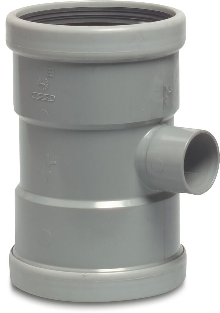 T-Stück 87° PVC-U 110 mm x 75 mm x 110 mm SN4 Steckmuffe x Klebemuffe x Steckmuffe Grau KOMO/BENOR