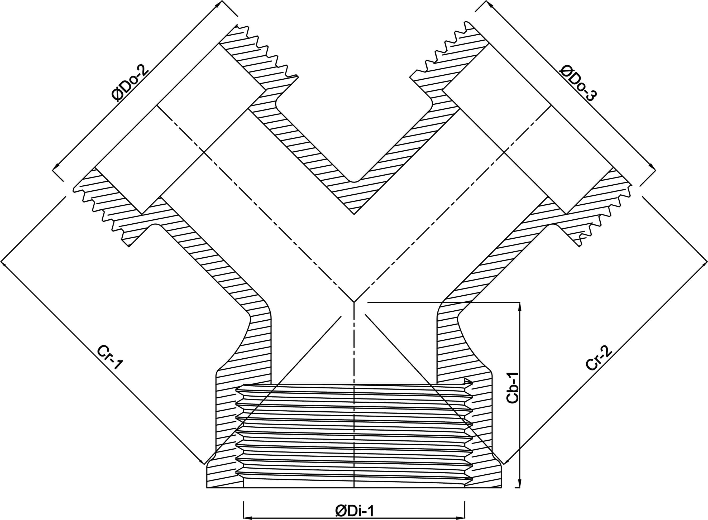Profec Y-stykke messing 3/4" udvendig gevind x udvendig gevind x indvendig gevind 30bar
