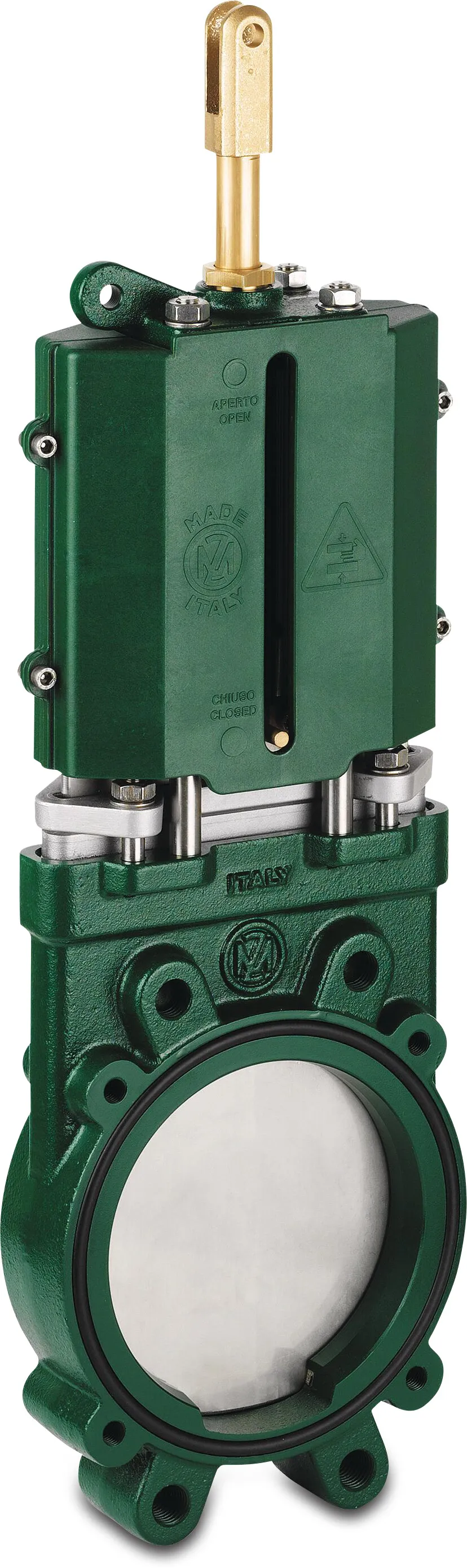 MZ Knife valve cast iron varnished 6" flange 10bar DN150 green PN10/16 type 0090