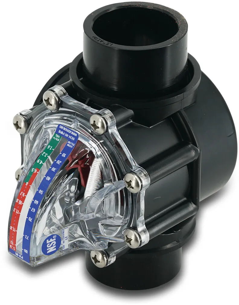 FlowVis Flow meter PVC 1 1/2" imperial glue socket 3,5bar black