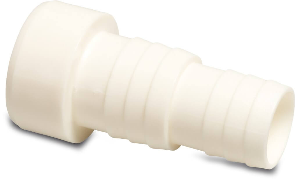 Hose tail adaptor 50 mm x 38-32 mm spigot x hose tail 10bar white