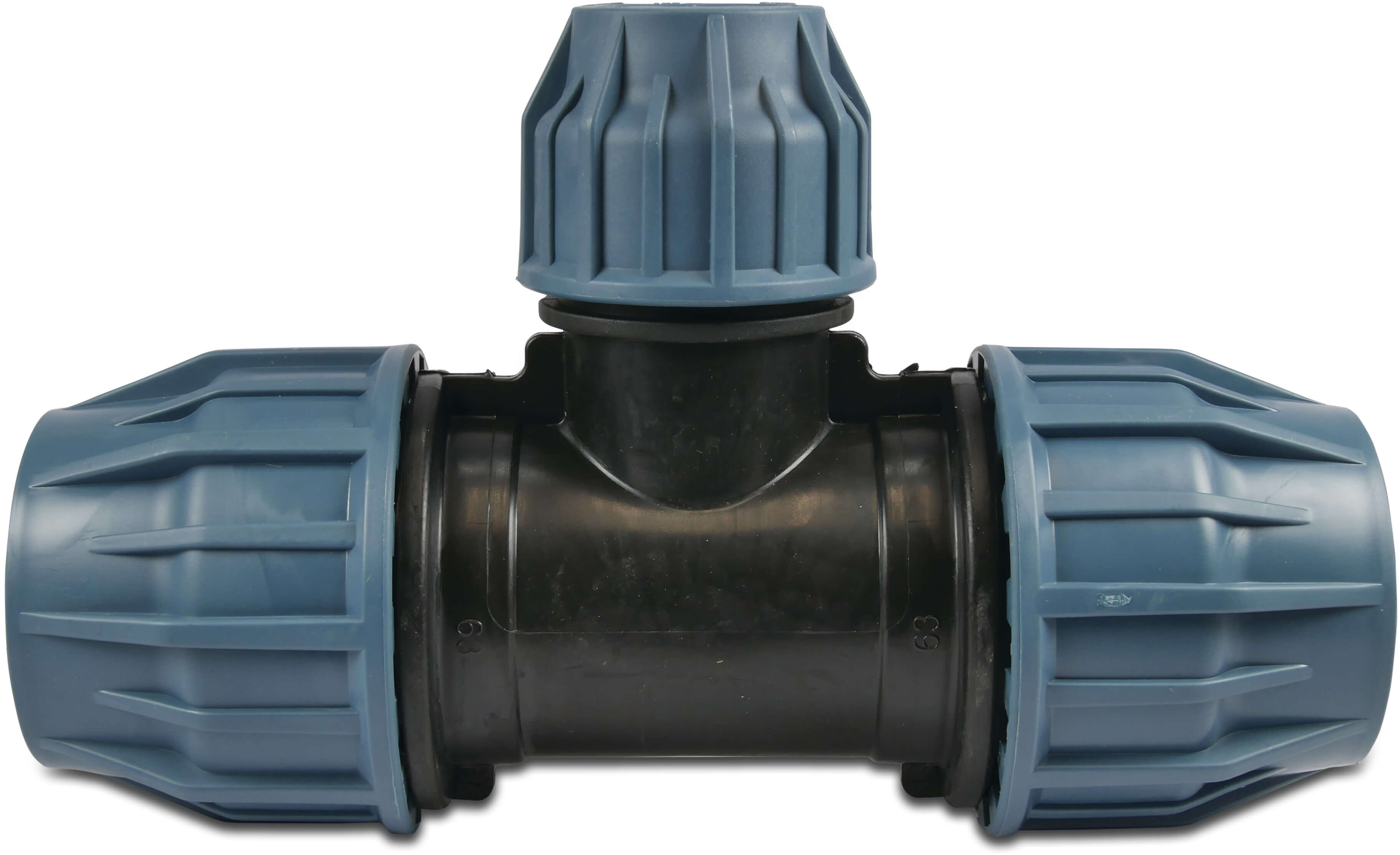 Jason Reducer T-piece 90° PP 32 mm x 25 mm x 32 mm compression 16bar black/blue DVGW/KIWA/WRAS/SVGW