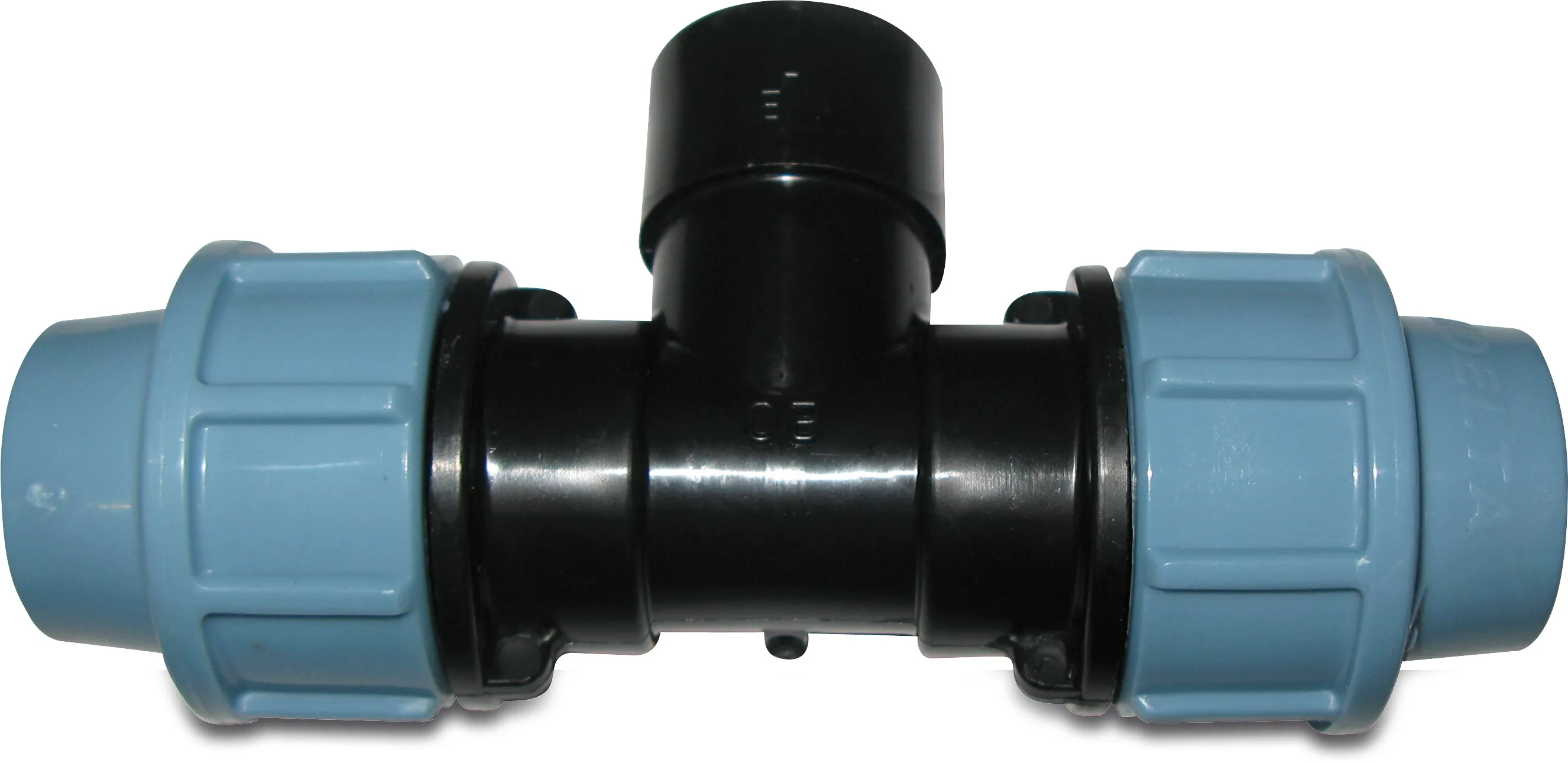 Unidelta T-stuk 90° PP 32 mm x 1" x 32 mm knel x binnendraad x knel 16bar zwart/blauw DVGW/KIWA/WRAS