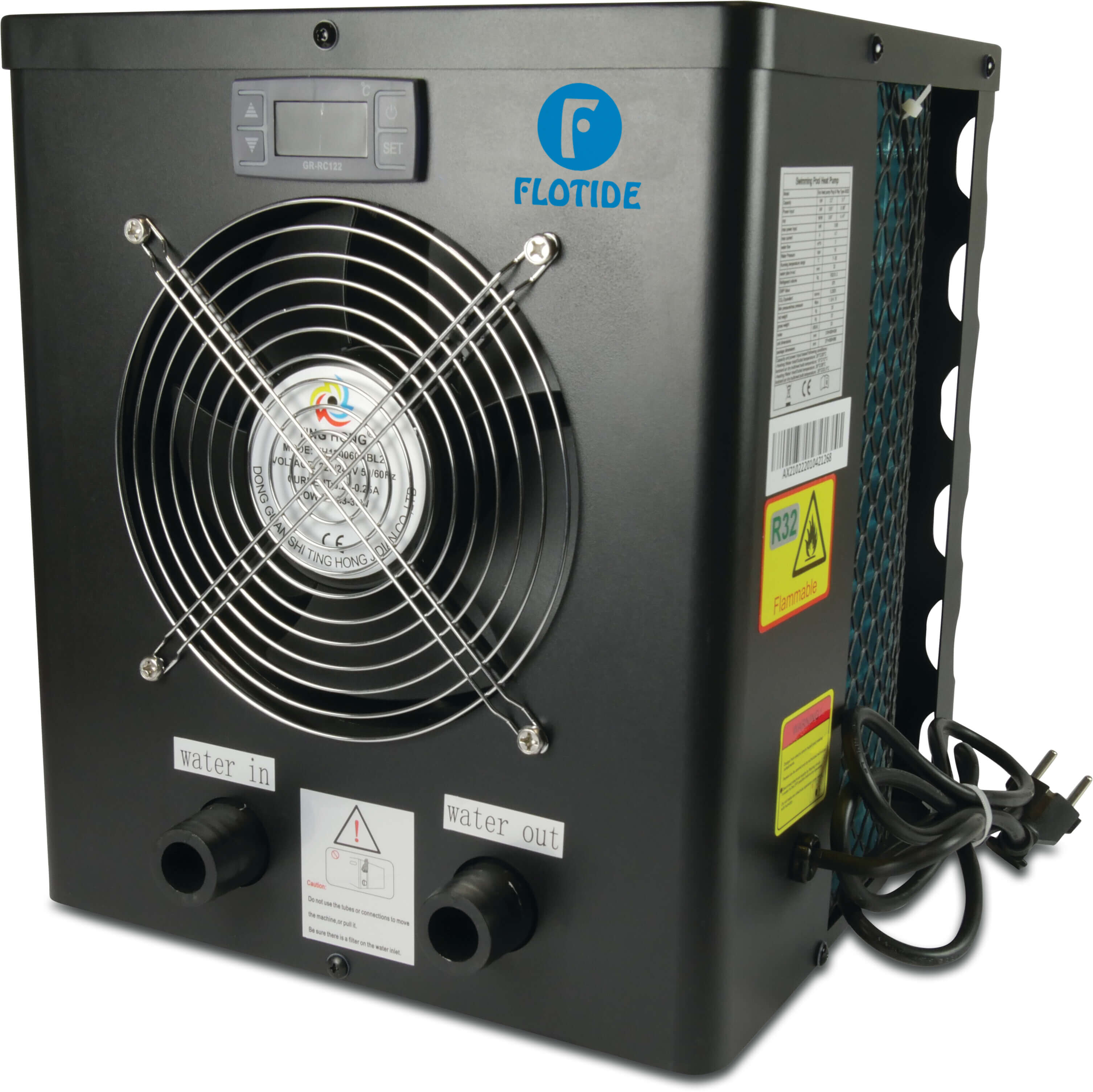 Flotide Heat pump steel 32 mm hose tail 4,7A 230VAC black type Plug & Play A A3/32
