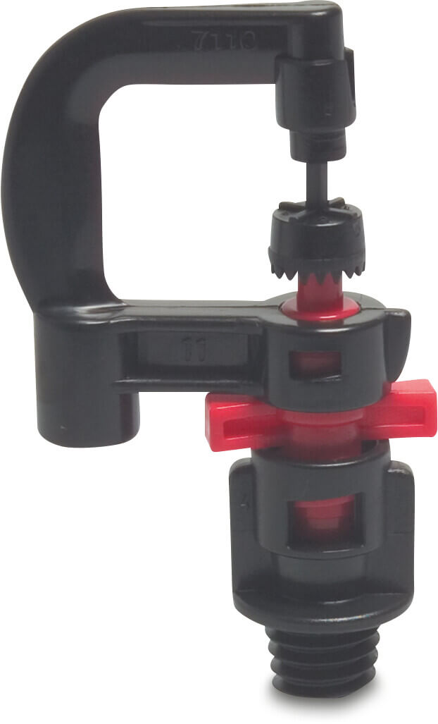 NaanDan Micro sprinkler plastic 3/8WW male thread 1,3 mm 360° green type Hadar 7110, extra range spray insert