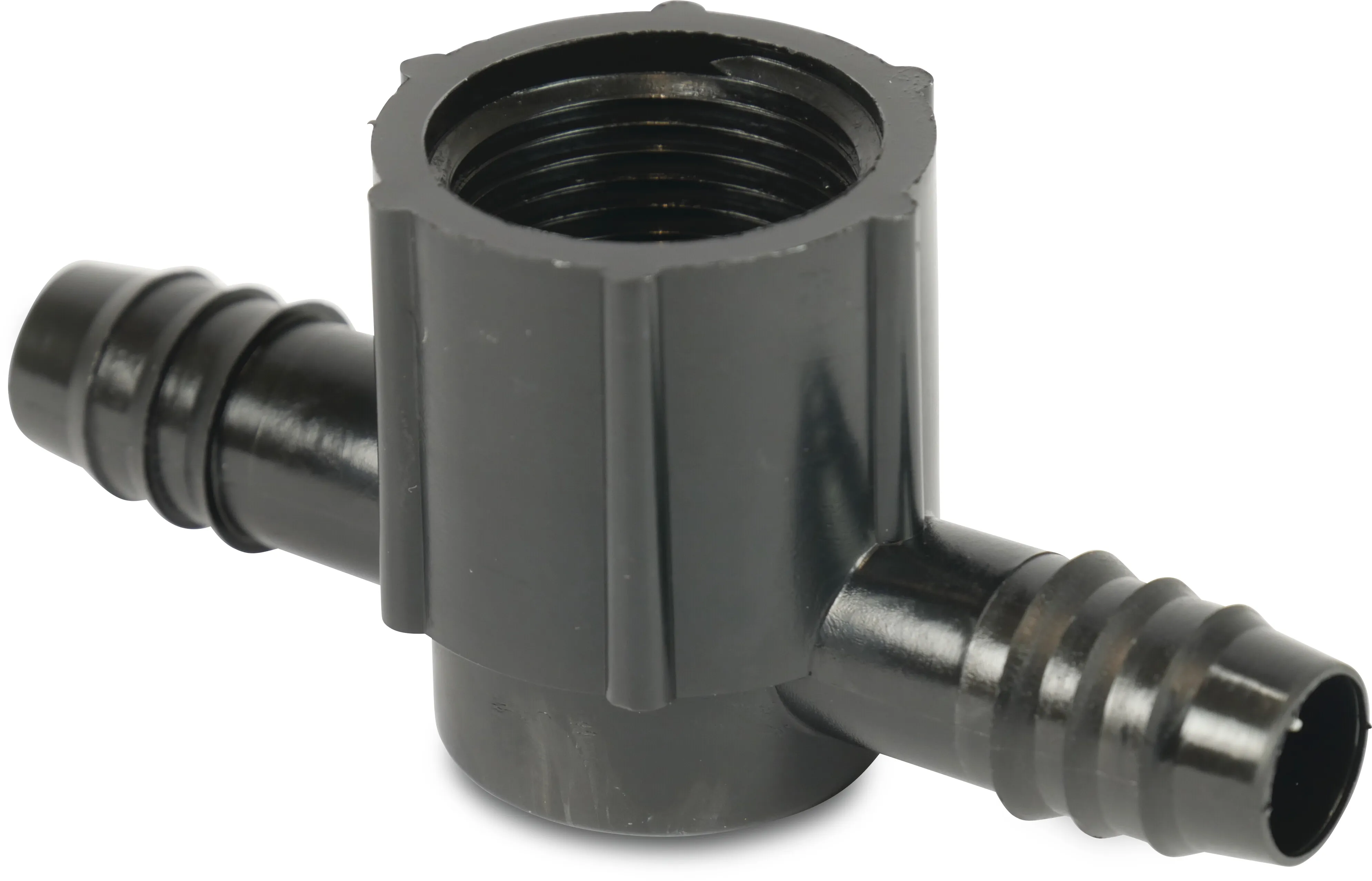 Tavlit T-Stück 90° PP 16 mm x 3/4" x 16 mm Tülle x Innengewinde x Tülle 4bar Schwarz Typ mit vollem Durchgang