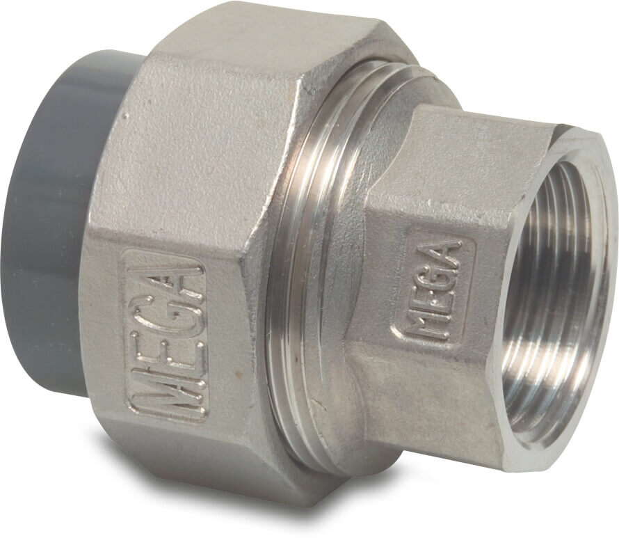 Profec Union adaptor PVC/stainless steel 316 10bar glue socket x female thread grey