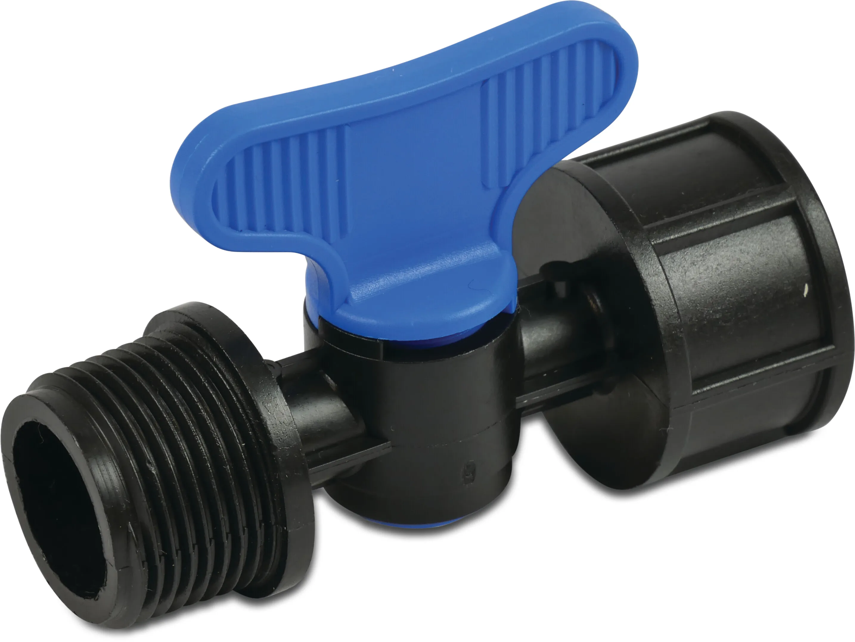 Plugkraan PP 3/4" buitendraad x binnendraad 6bar zwart