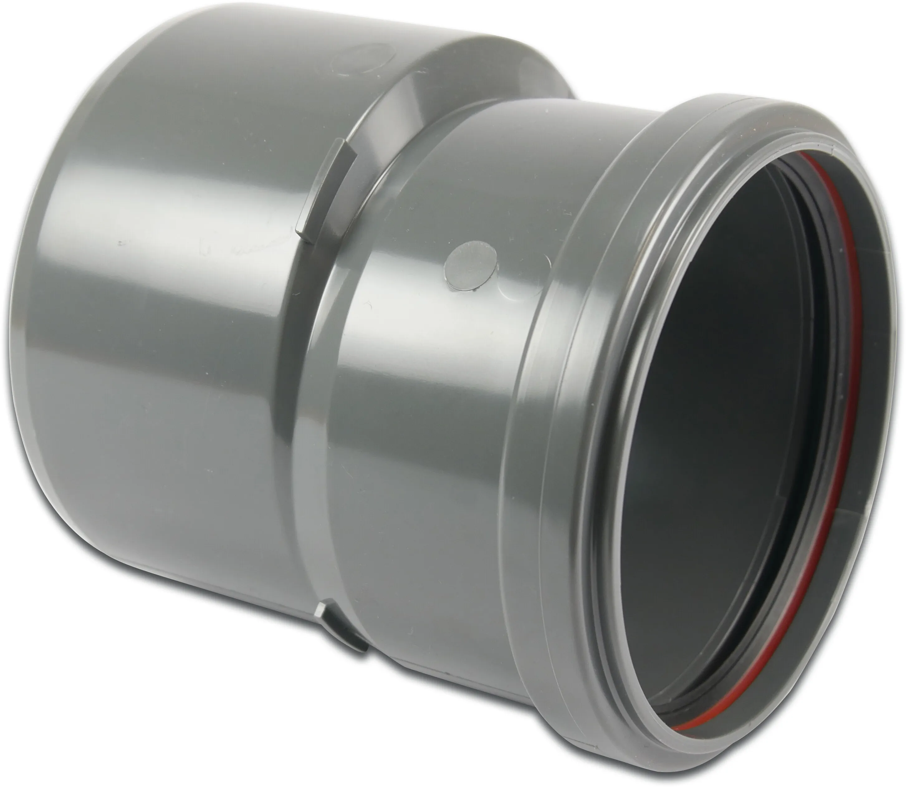 Reduktionsbøsning excentrisk PVC-U 110 mm x 160 mm SN4 tætningsring x studs grå KOMO/BENOR