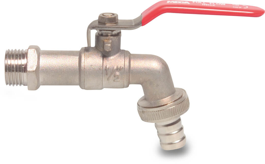 Profec Bibcock ball valve brass nickel plated 3/4" x 19 mm male thread x hose tail 10bar type 120
