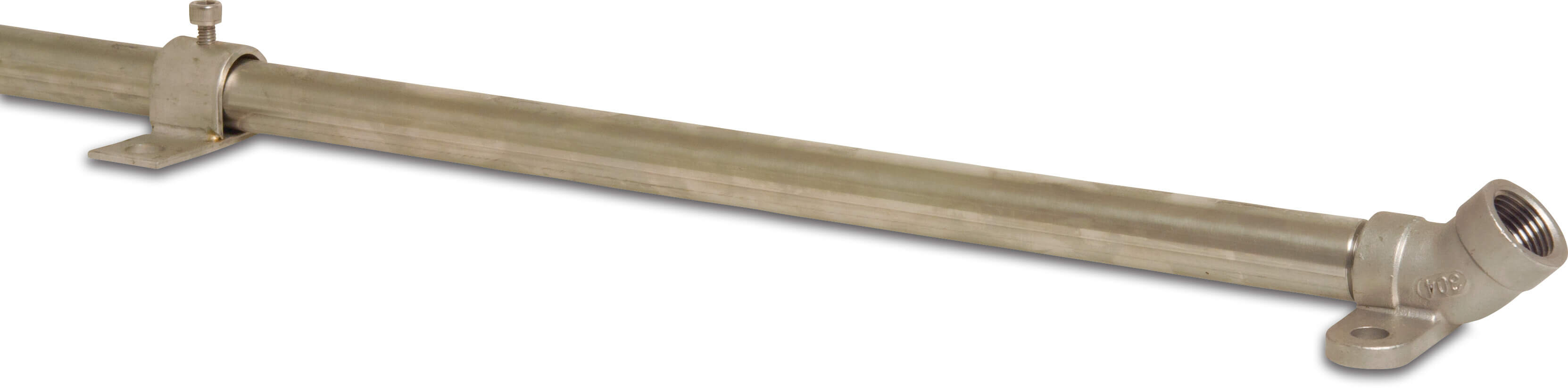 Tränkenippelhalter 45° Edelstahl 304 1/2" Innengewinde x Außengewinde 750 mm Typ 1 Abgang