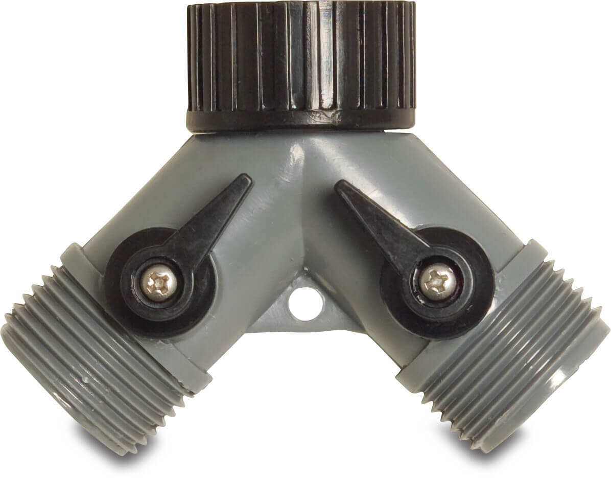 Flotide 2-vägsventil PVC-U 3/4" invändig gänga mutter x utvändig gänga x utvändig gänga grå