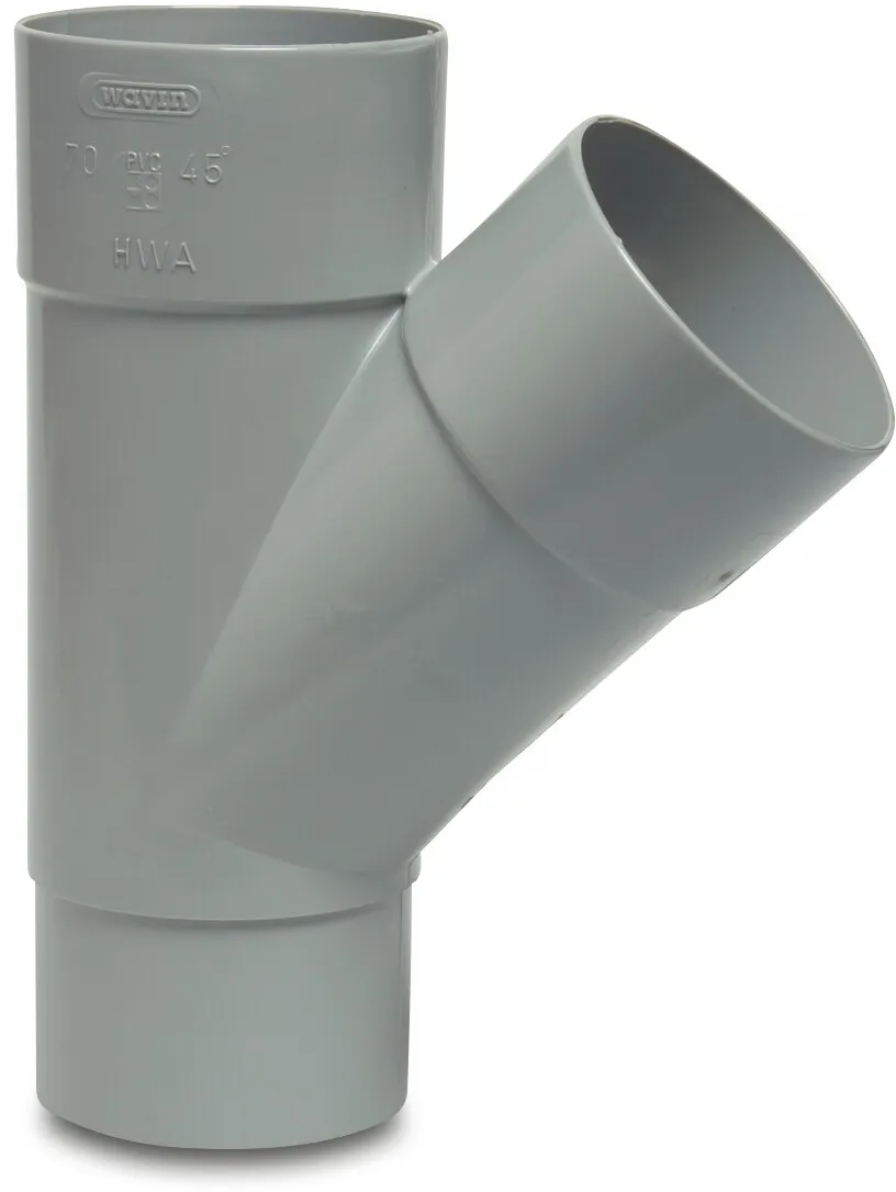 T-piece 45° PVC-U 100 mm glue socket x glue socket x insert (in pipe) grey