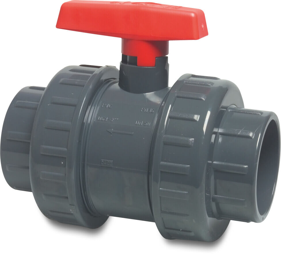 Ball valve PVC-U 50 mm glue socket 16bar DN40 grey type AK