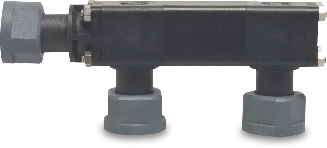 Manifold PA glass fibre reinforced 1" female thread 10bar black 8-groups