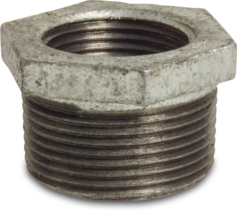 Profec Nr. 241 Reducer bush cast iron galvanised 1" x 3/4" male thread x female thread 25bar DVGW
