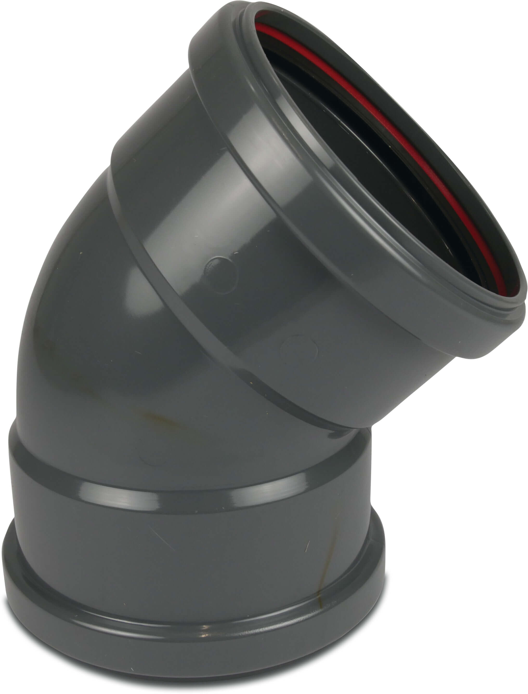 Bogen 45° PVC-U 200 mm SN8 Steckmuffe DN200 Grau KOMO/BENOR kurz
