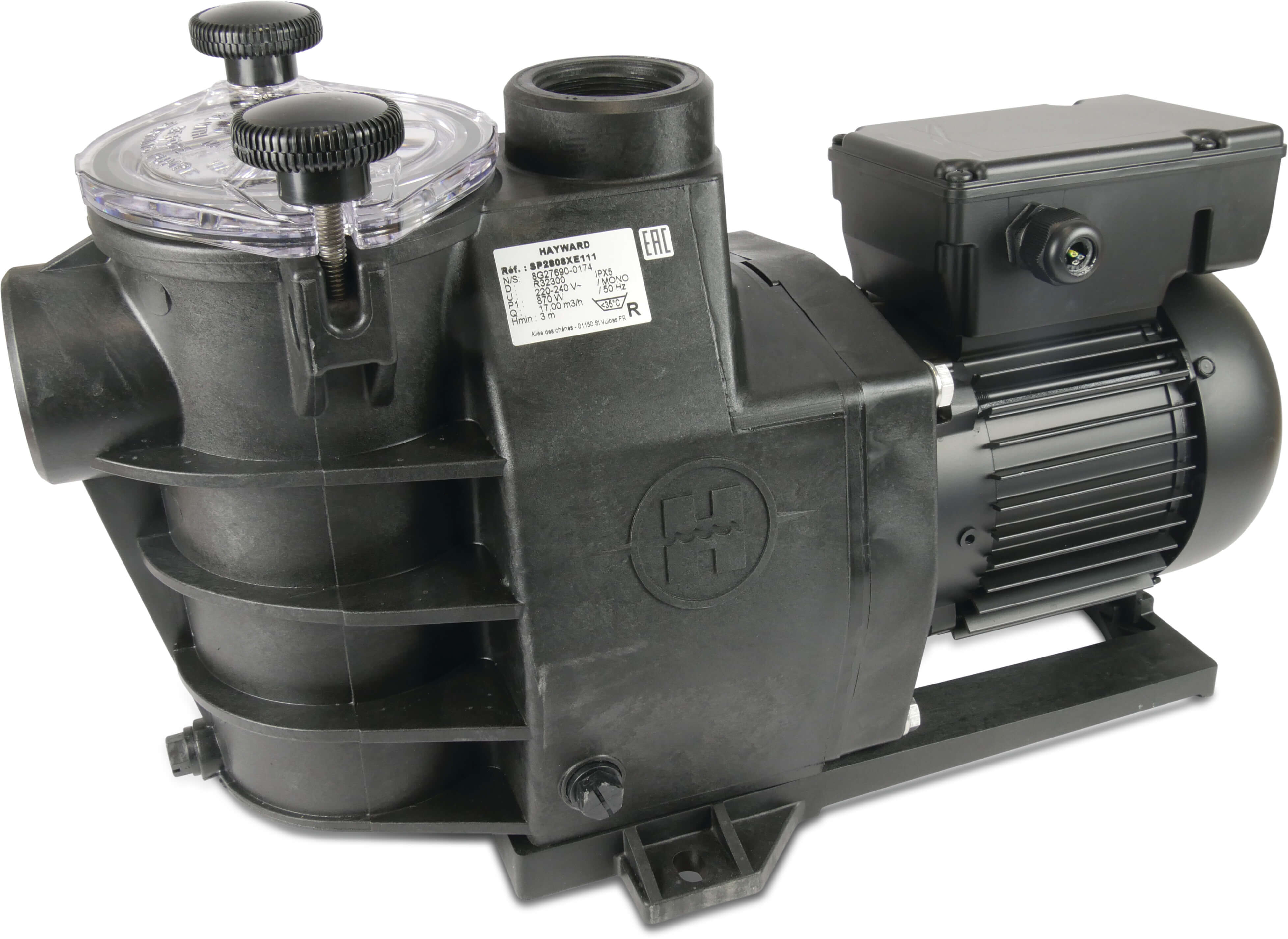 Hayward Schwimmbadpumpe PP GF 1 1/2" Innengewinde 4,5/2,6A 400VAC Schwarz Typ Max-Flo 0,75PS