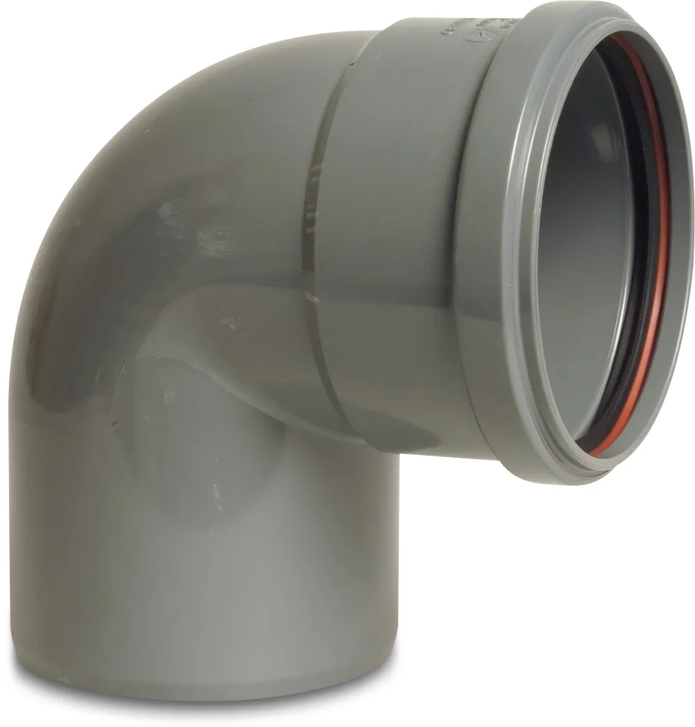 Drainage bend 87° PVC-U 400 mm SN4 ring seal x spigot DN400 grey KOMO/BENOR short