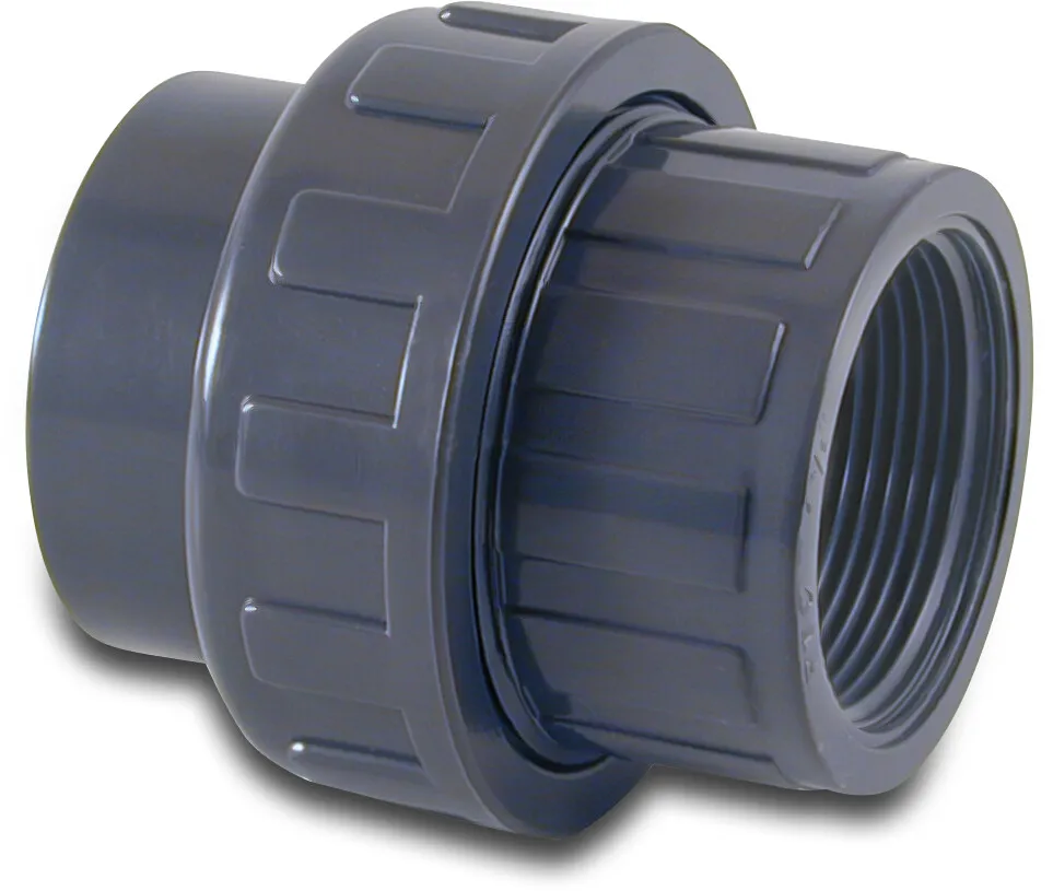 Union coupler PVC-U 32 mm x 1" glue socket x female thread 10bar grey
