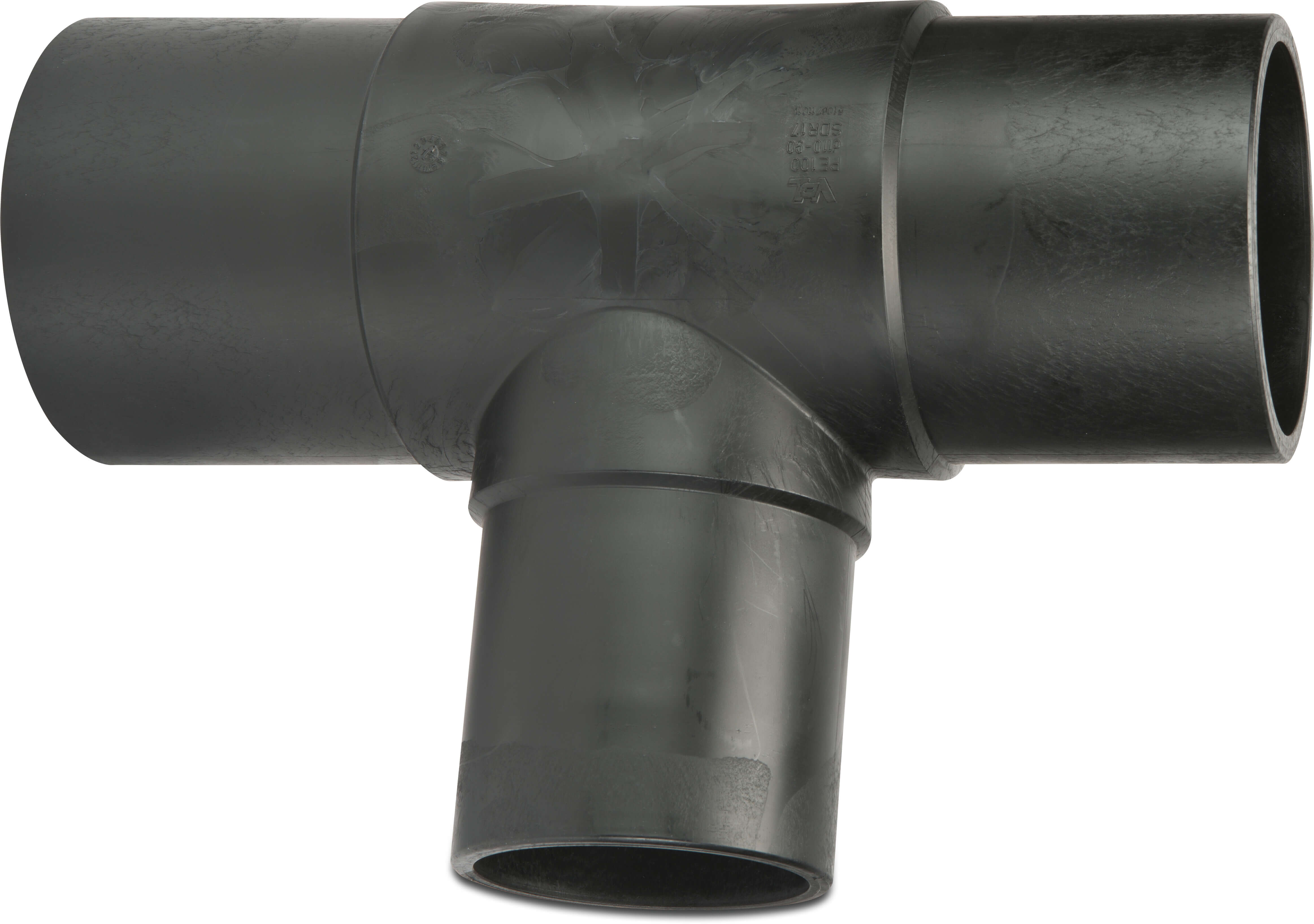 VDL Reducer T-piece 90° PE100 63 mm x 50 mm x 63 mm spigot SDR11 10bar 16bar black DVGW/KIWA