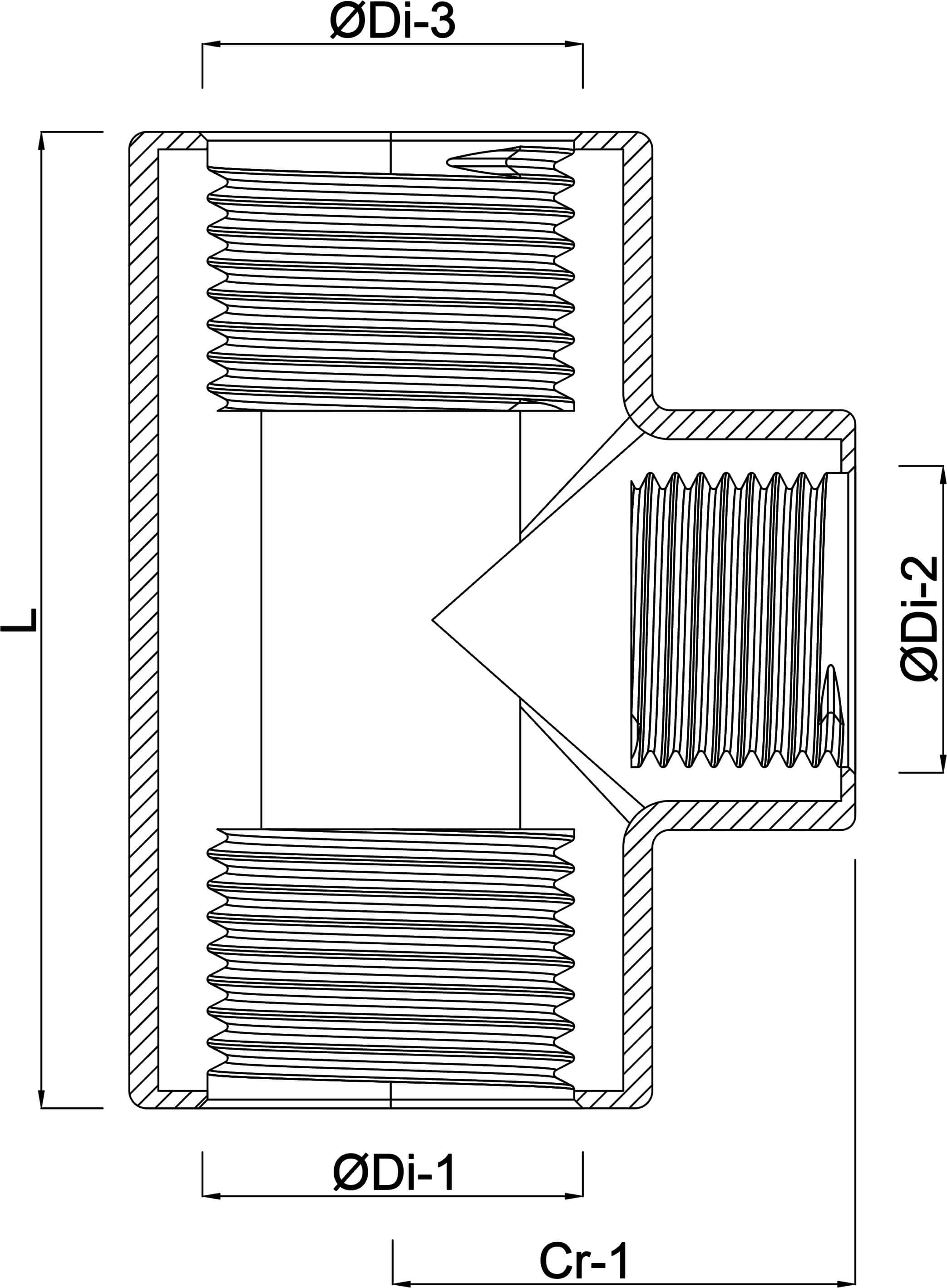 Profec Nr. 130 T-piece 90° stainless steel 316 3/4" x 1/2" x 3/4" female thread 16bar