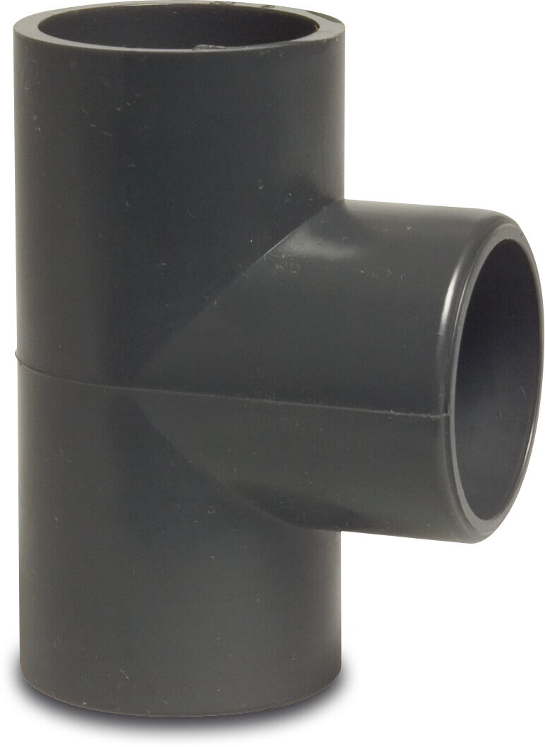 T-piece 90° PVC-U 140 mm glue socket 16bar grey