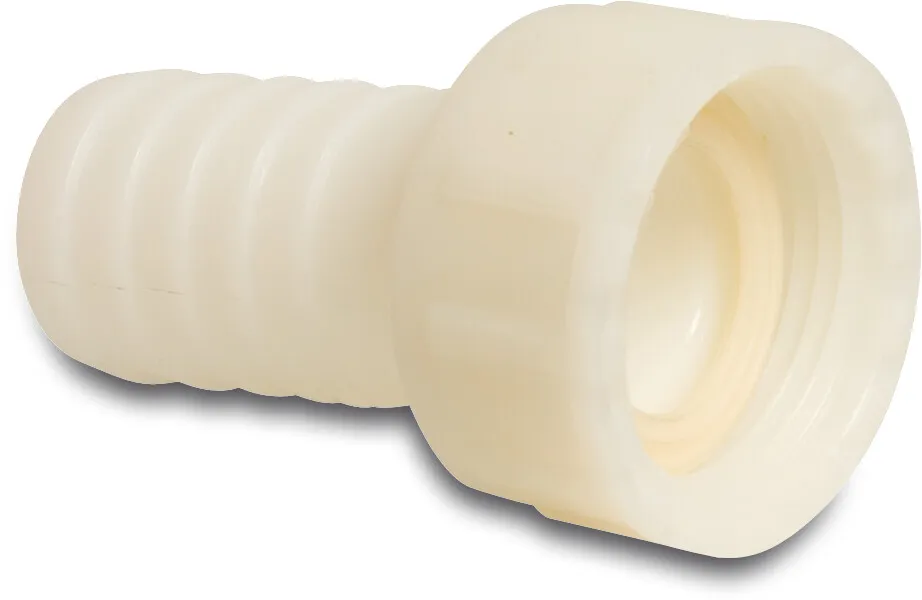 Hose tail 2/3 union adaptor PA (nylon) 1" x 20 mm female threaded nut x hose tail 16bar white