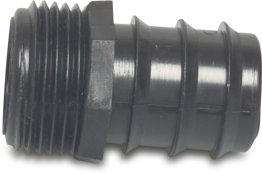 Barbed adaptor PP 4bar male thread x barbed black