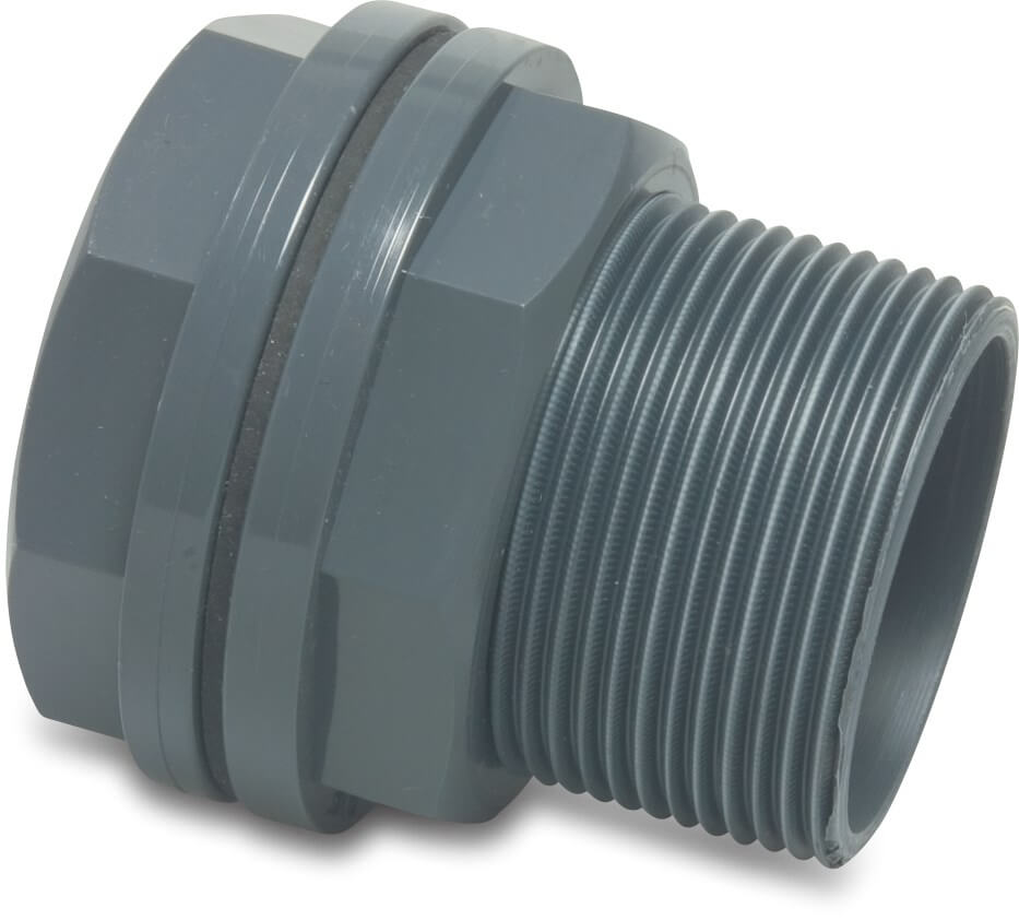 Profec Bulkhead fitting PVC-U 16 mm x 1/2" glue socket x male thread 10bar grey