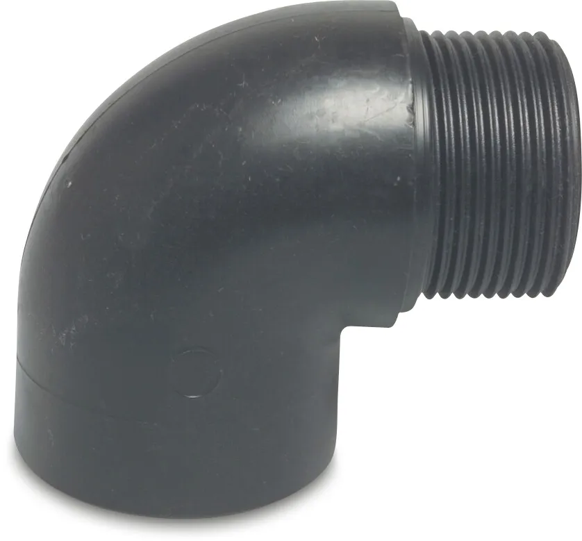 Knie 90° PP 1" binnendraad x buitendraad 10bar zwart P1