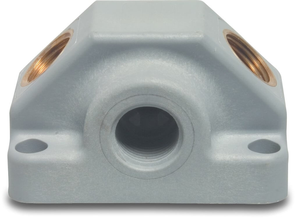 Wall plate 2-way PVR/brass 1/2" female thread 12,5bar grey