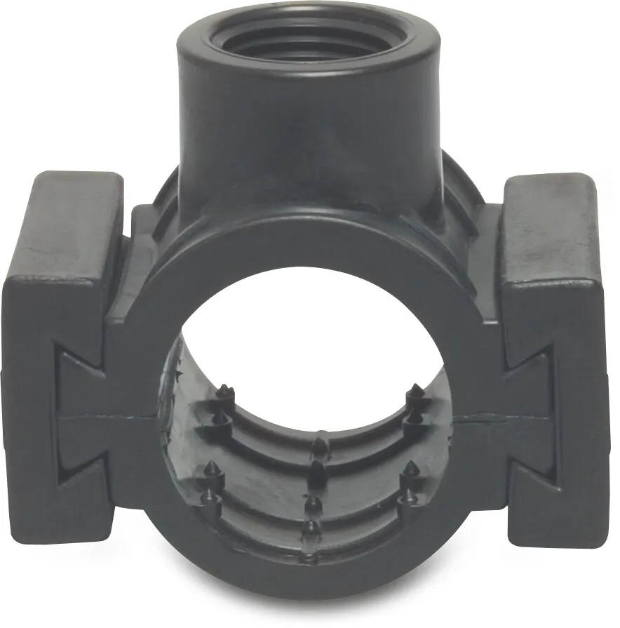 Clamp saddle PP 32 mm x 3/4" clamp x female thread 6bar black type wedge