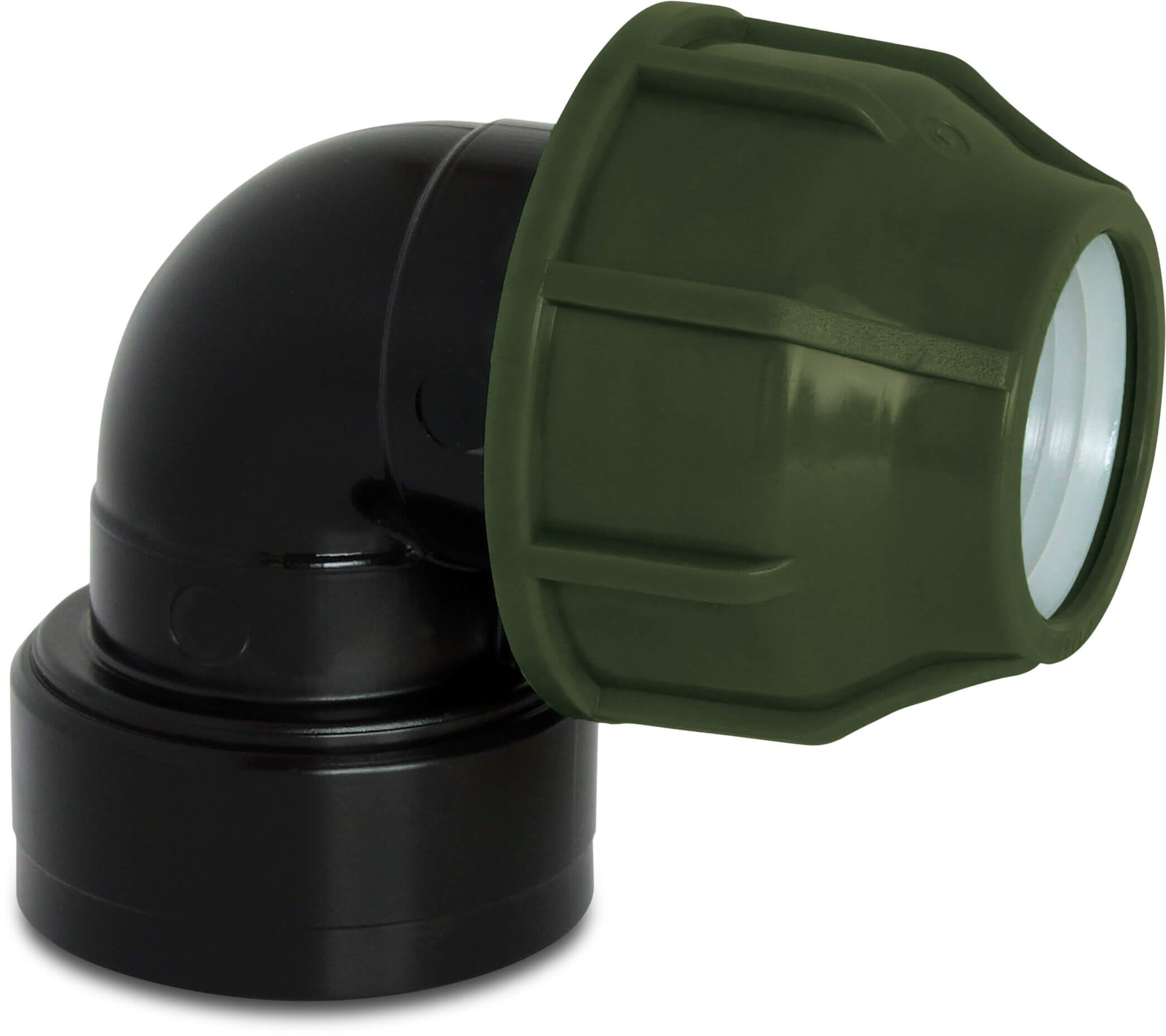 Elbow 90° PP 32 mm x 3/4" compression x female thread 10bar black/green