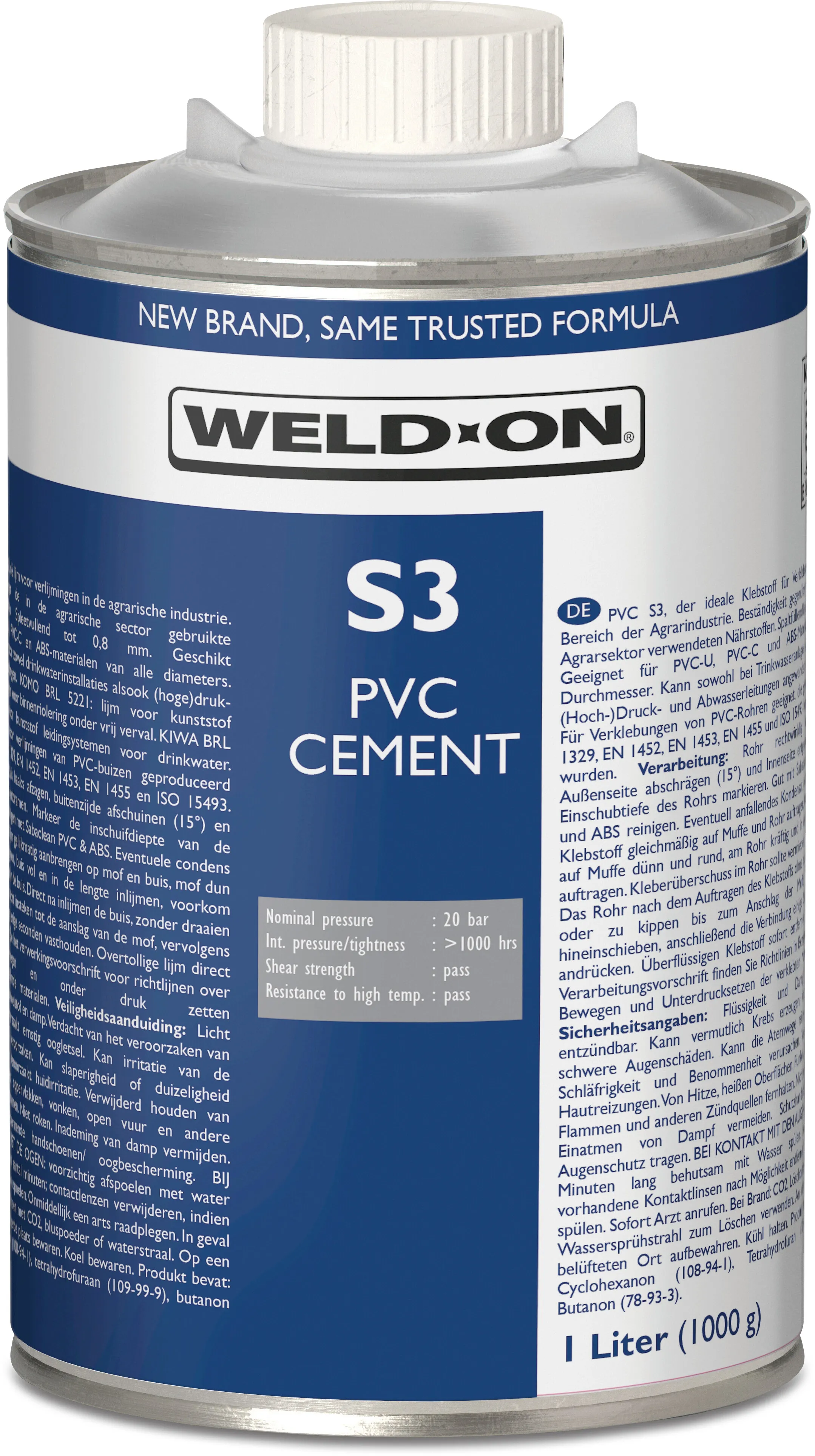 Weld-On Colle pour PVC 5ltr sans brosse KIWA type Saba S3 PVC étiquette EN/DE/NL/FR