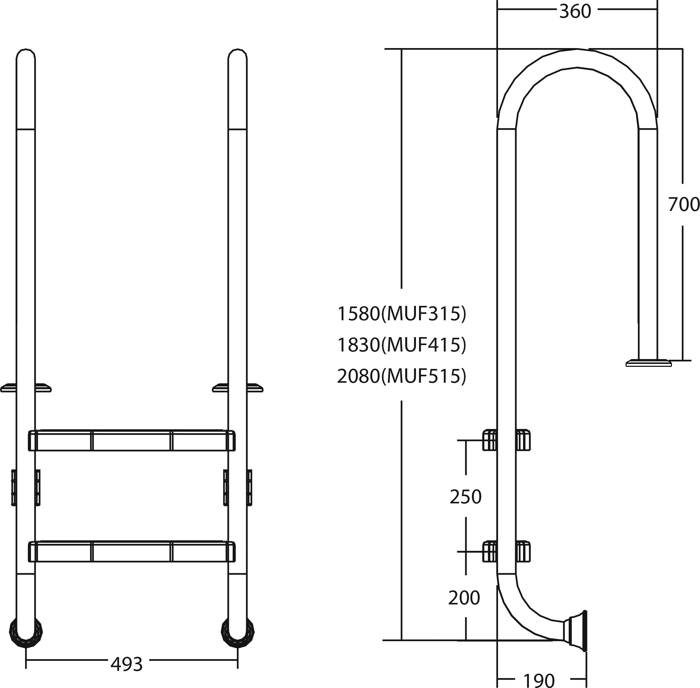 Flotide flange small model Pool steps stainless steel 316 4 steps