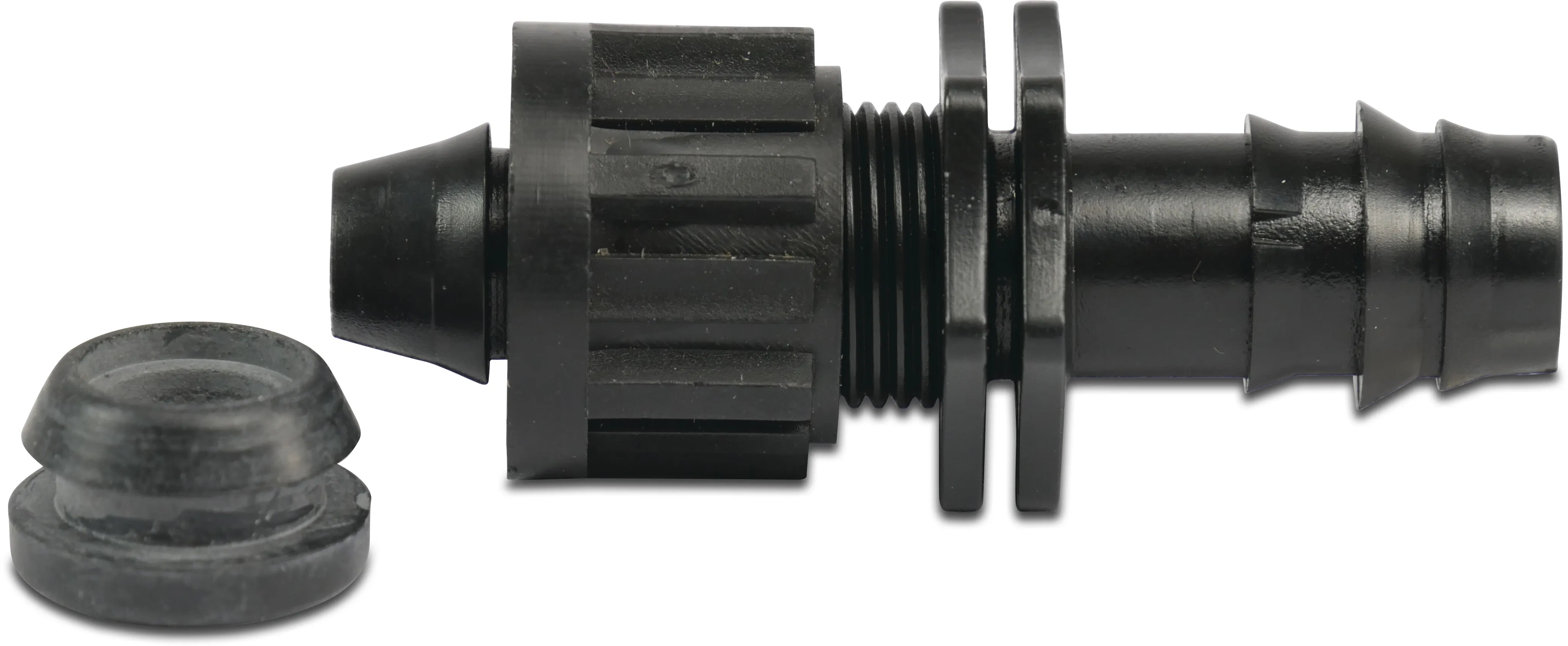 Mini-Abgangsstück mit Gummi-Ring POM 8 mm x 16 mm Einsteck x Tülle 4bar Schwarz Typ nachstellbar