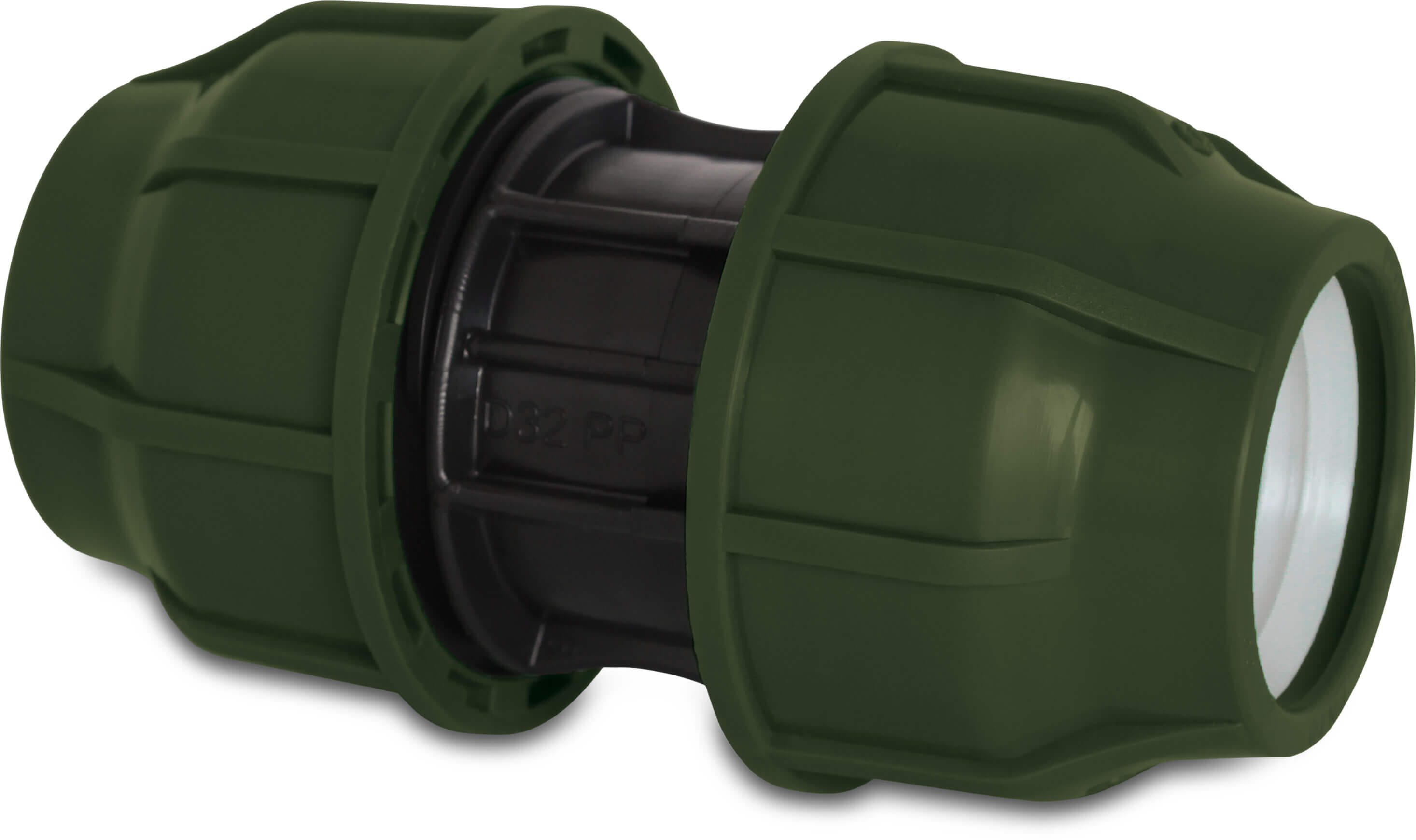 Koppeling PP 16 mm knel 10bar zwart/groen