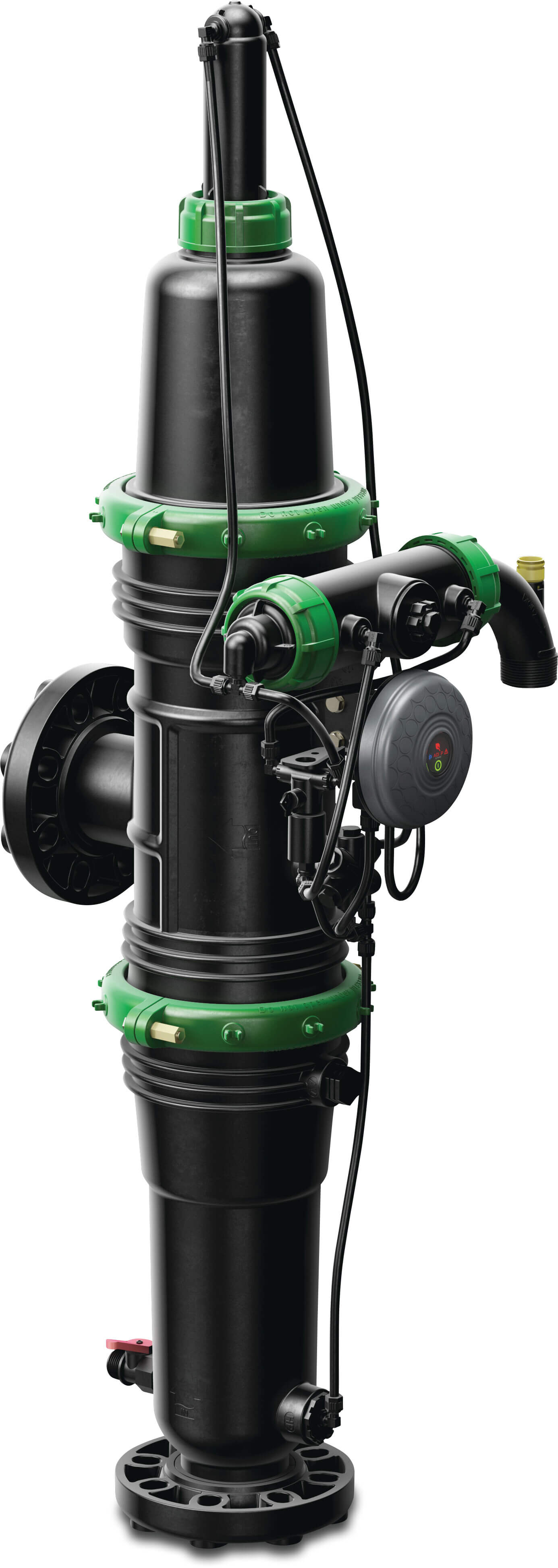 Amiad Automatischer Filter glasfaserverstärktes Nylon DN80 DIN Flansch 8bar 130micron 0,13 mm Edelstahl 316 9-12VDC latch Schwarz/Grün Typ Mini Sigma Angle