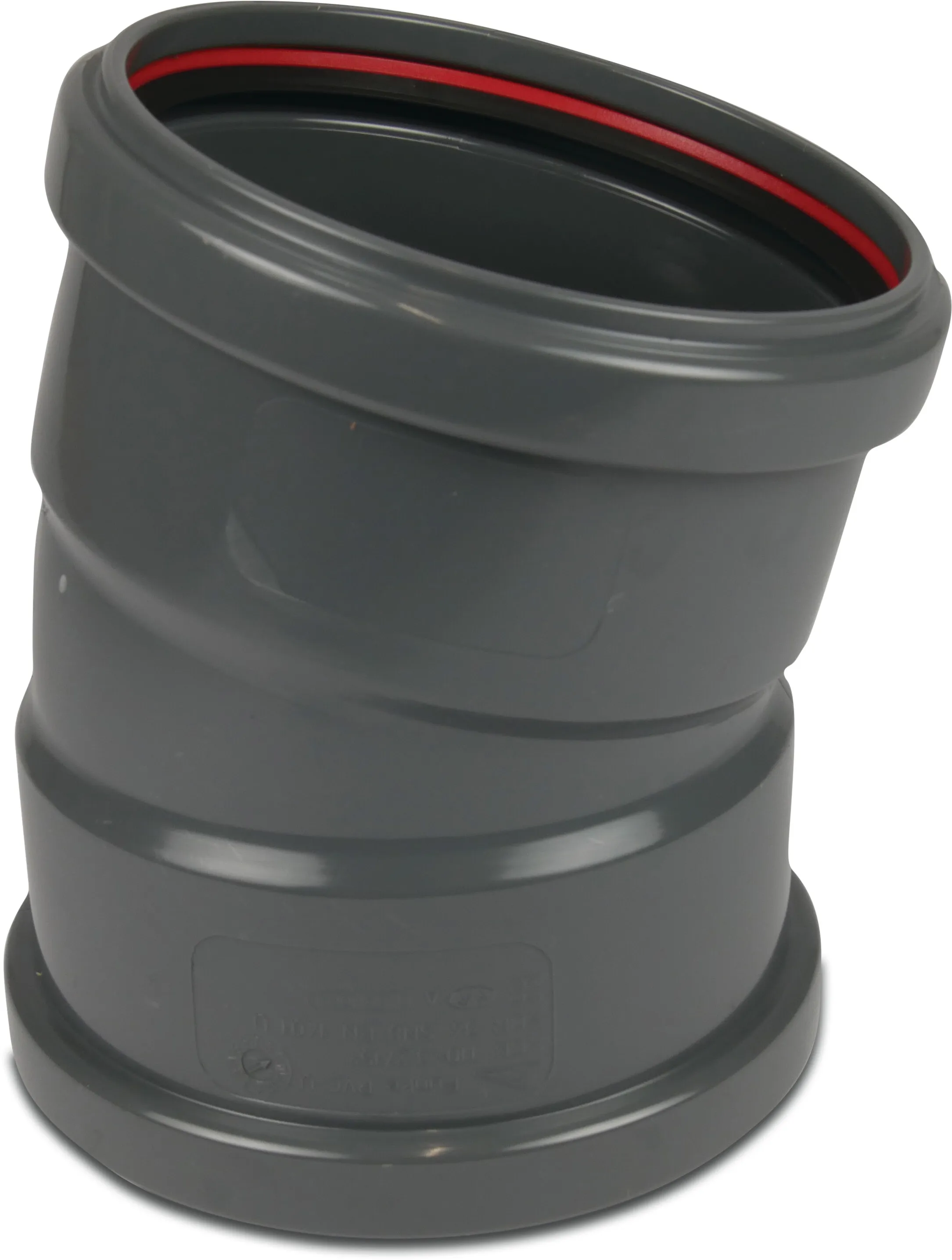 Drainage bend 15° PVC-U 110 mm SN4 ring seal DN100 grey KOMO/BENOR