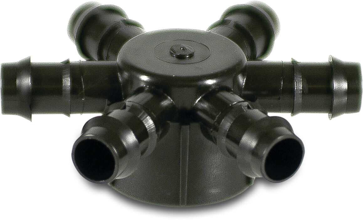 6-Wege Verteiler POM 20 mm x 1" Tülle x Innengewinde 4bar Schwarz