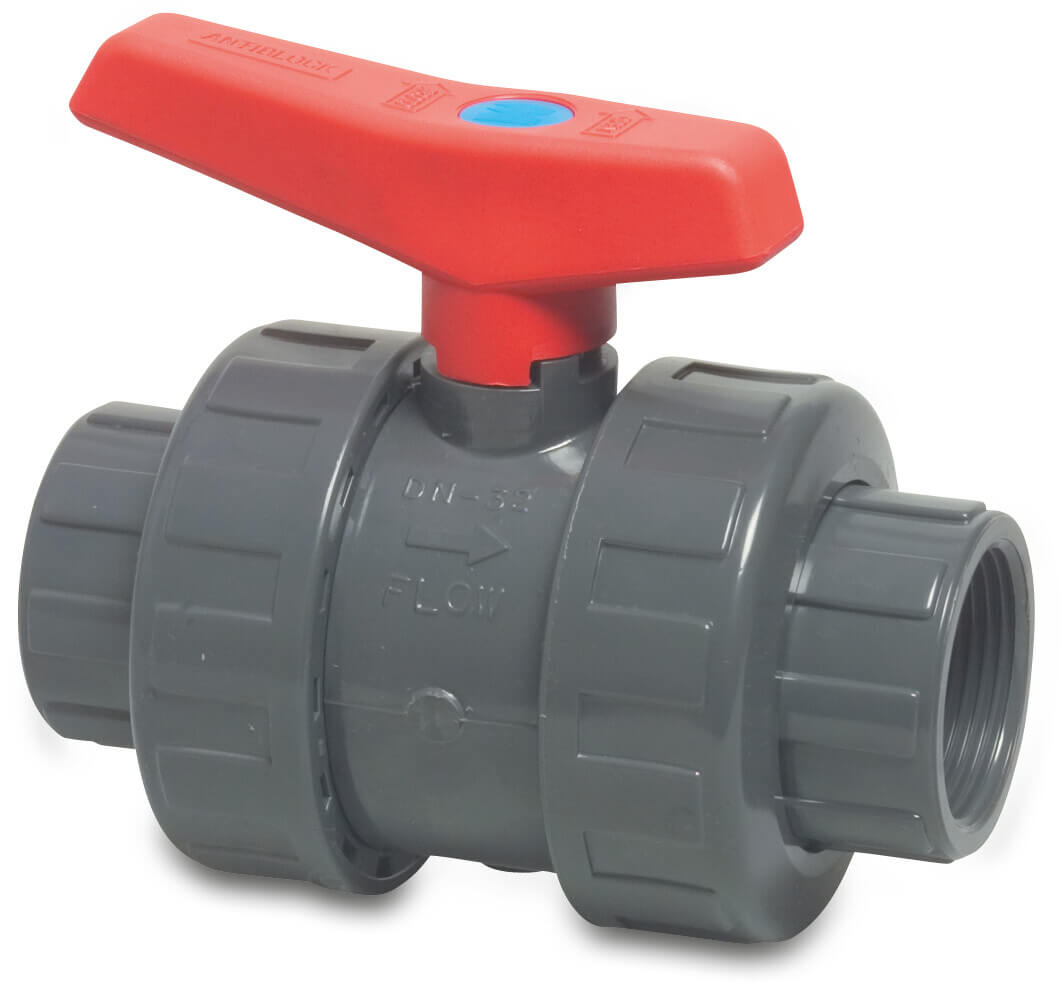 Profec Ball valve PVC-U 1/2" female thread 10bar DN15 grey type 2050