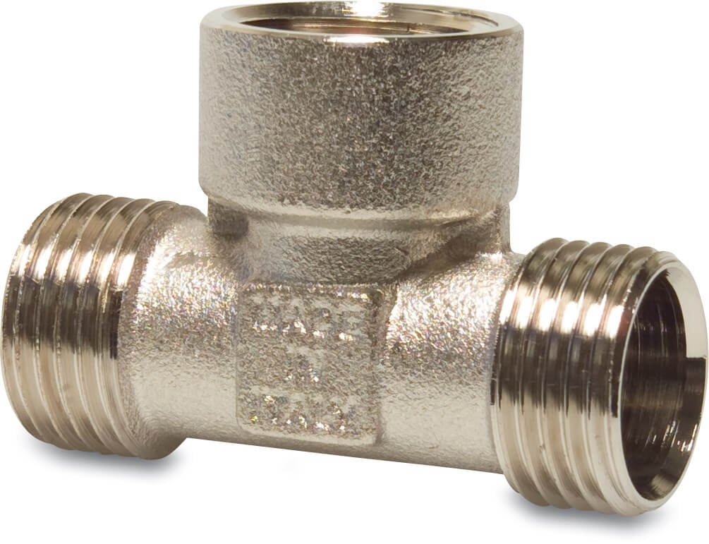 Multi-Fit T-piece 90° brass nickel plated 1/2" male thread x female thread x male thread 20bar KIWA