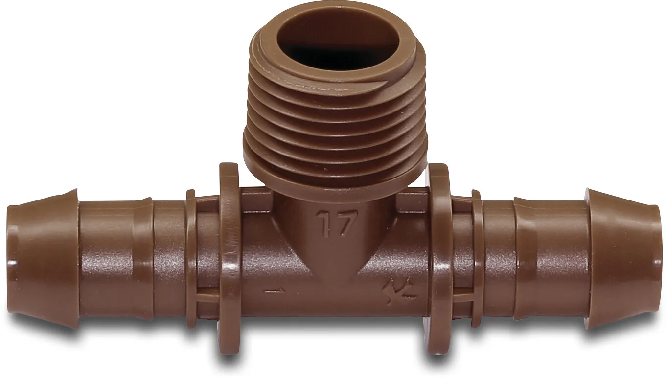 Rain Bird T-Stück Kunststoff 17 mm x 1/2" x 17 mm Tülle x Außengewinde x Tülle 3,5bar 3.5bar Braun Typ XFF17