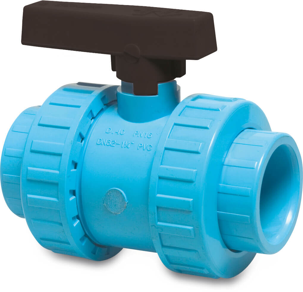 Ball valve PVR 20 mm glue socket 12,5bar blue