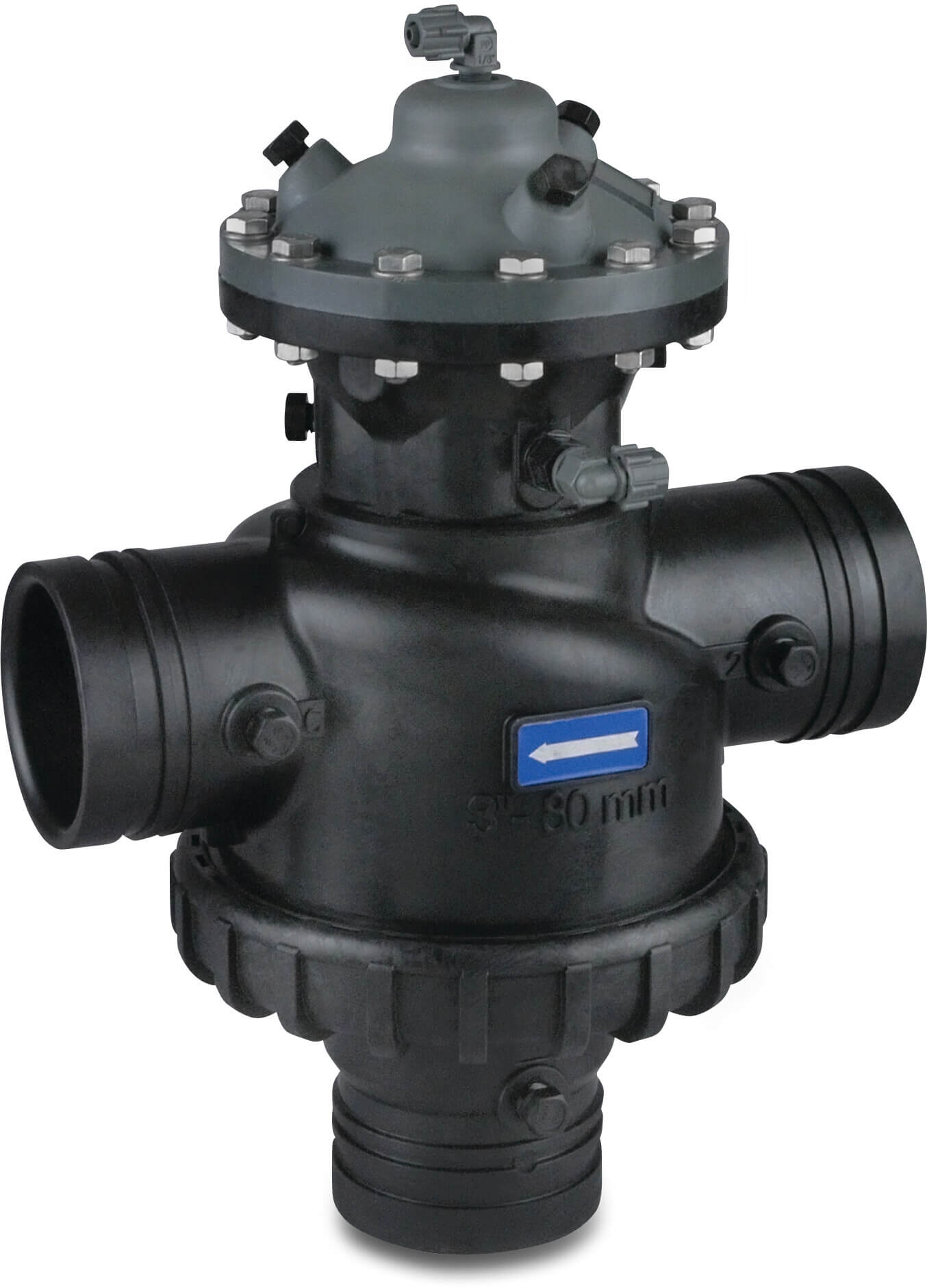 Bermad Rückspül-Ventil Polyamid 6-30GF 4" Victaulic 10bar Schwarz Typ 350 Gerade